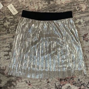 Pleated gold tone skirt with elastic waist